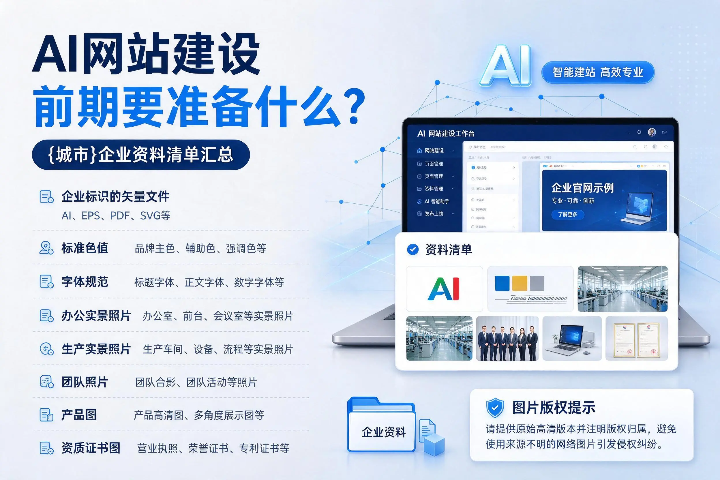 AI网站建设前期要准备什么?可克达拉企业资料清单汇总