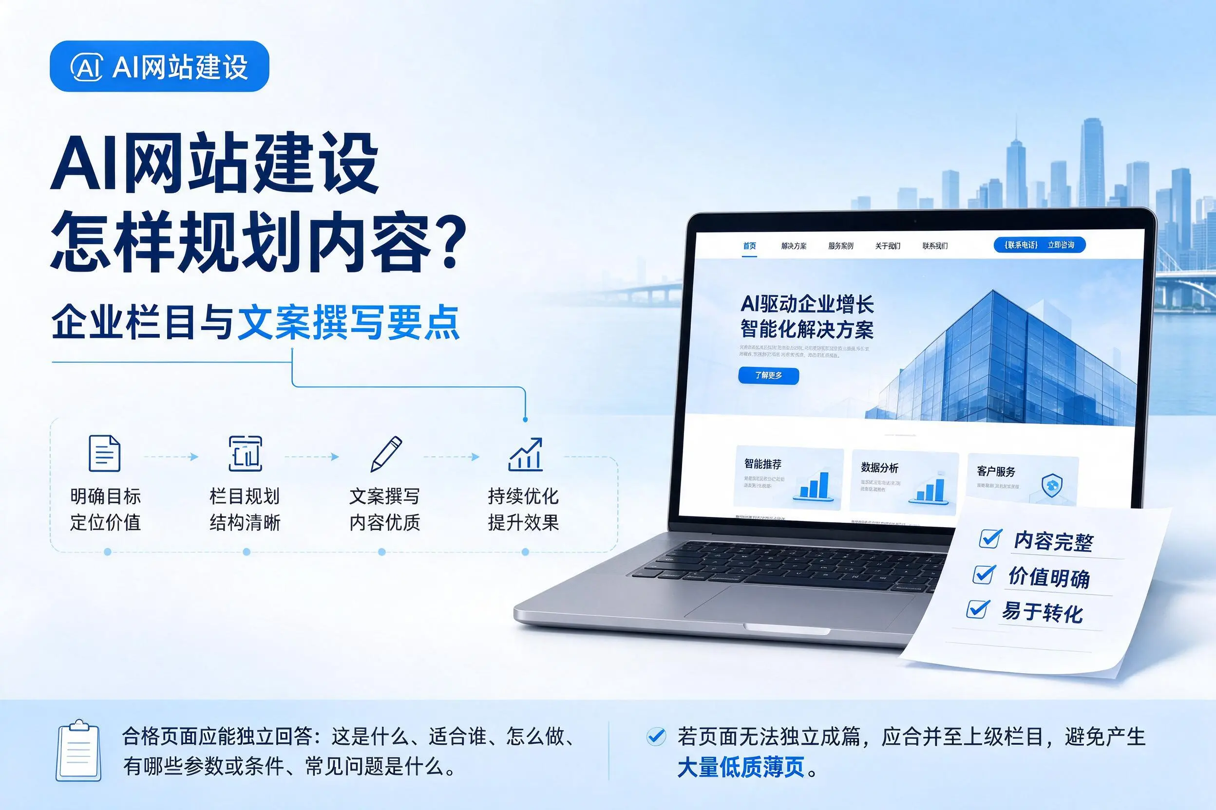 AI网站建设怎样规划内容?可克达拉企业栏目与文案撰写要点